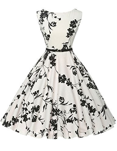 Schoene Blumenmuster festliches Kleid sommerkleid knielang rockabilly kleid L