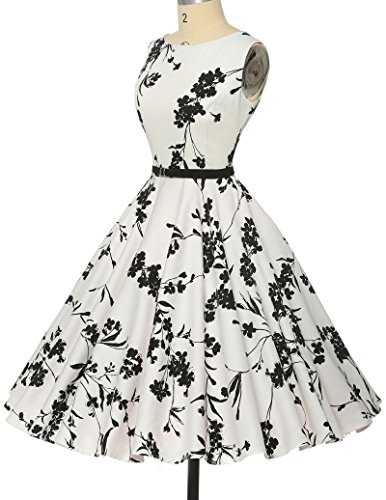 Schoene Blumenmuster festliches Kleid sommerkleid knielang rockabilly kleid L - 5