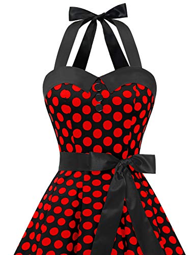 Dressystar Vintage Tupfen Retro Cocktail Abschlussball Kleider 50er 60er Rockabilly Neckholder Rot Schwarz Dot M - 5