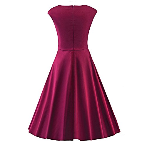 LUOUSE Damen Audrey Hepburn 50s Retro Vintage Bubble Skirt Rockabilly Swing Evening Kleider,WineRed,L - 2