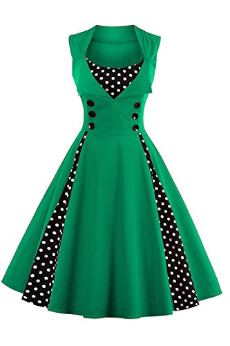 Babyonline d.r.e.s.s Damen 50 60er Ärmellos Swing Abendkleid Polka Dots Grün XL