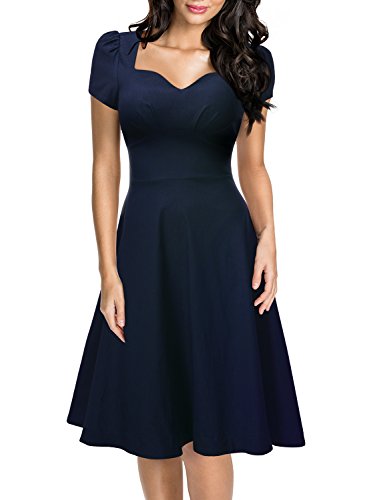 Missmay Damen Knielang V-Ausschnitt Business Abenkleid Festlich Partykleid Blau Gr.36-46 (40 (M)., Blau) - 3