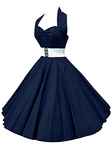 VKStar®Retro Chic ärmellos 1950er Audrey Hepburn Kleid / Cocktailkleid Rockabilly Swing Kleid Marineblau L