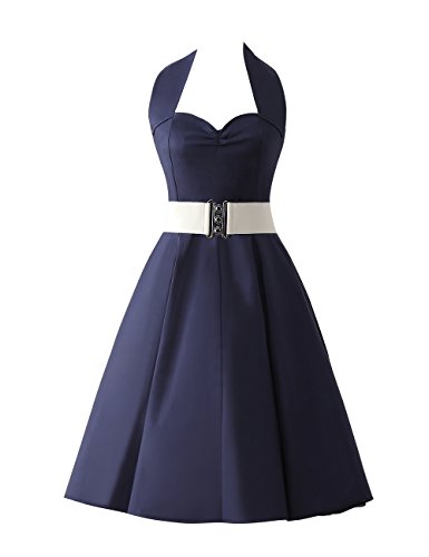 VKStar®Retro Chic ärmellos 1950er Audrey Hepburn Kleid / Cocktailkleid Rockabilly Swing Kleid Marineblau L - 3