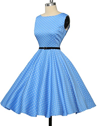 Damen rockabilly kleid 50s vintage sommerkleid polka dots audrey hepburn kleid cocktailkleider S - 5