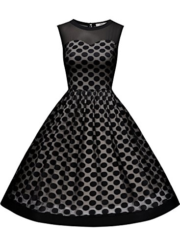 Missmay Damen Vintage 50er Jahr Kleid Abendkleid mit Polka Dots ?rmellos Cocktailkleid schwarz Gr.M