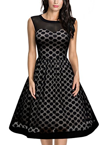 Missmay Damen Vintage 50er Jahr Kleid Abendkleid mit Polka Dots ?rmellos Cocktailkleid schwarz Gr.M - 2