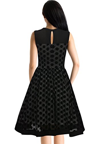 Missmay Damen Vintage 50er Jahr Kleid Abendkleid mit Polka Dots ?rmellos Cocktailkleid schwarz Gr.M - 