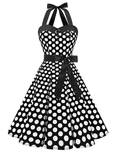 Dressystar Vintage Tupfen Retro Cocktail Abschlussball Kleider 50er 60er Rockabilly Neckholder Schwarz Weiß Dot M - 2