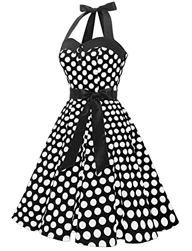 Dressystar Vintage Tupfen Retro Cocktail Abschlussball Kleider 50er 60er Rockabilly Neckholder Schwarz Weiß Dot M - 2