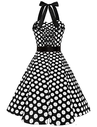 Dressystar Vintage Tupfen Retro Cocktail Abschlussball Kleider 50er 60er Rockabilly Neckholder Schwarz Weiß Dot M - 4