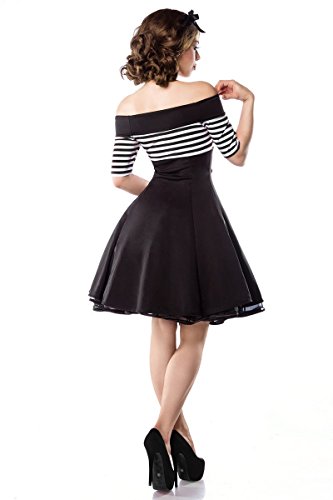 Schulterfreies Vintage-Kleid mit dekorativen Knöpfen und kurzen Ärmeln (Schwarz/Weiß/Stripe, Gr. M) - 3