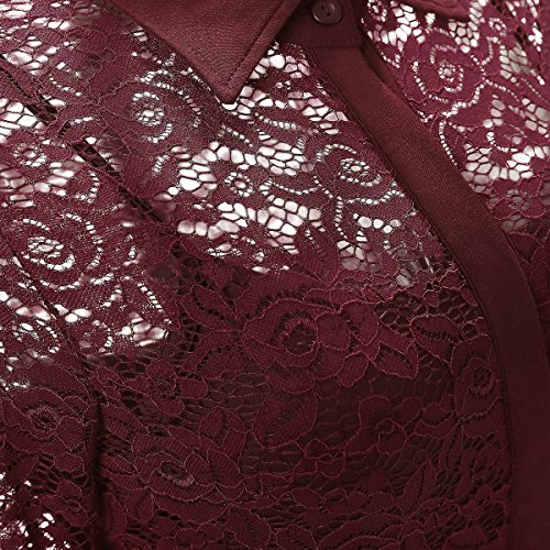 Gigileer Elegant Damen Kleider Spitzenkleid Cocktailkleid Winter Knielanges 3/4 Arm festlich hochzeit Burgundy L - 