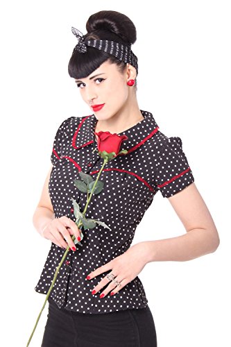 SugarShock Coleen 50er retro vintage Polka Dots Rockabilly Pin Up Puffärmel Bluse m. Rückenausschnitt