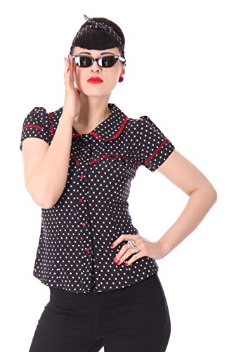 SugarShock Coleen 50er retro vintage Polka Dots Rockabilly Pin Up Puffärmel Bluse m. Rückenausschnitt - 2