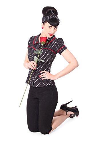 SugarShock Coleen 50er retro vintage Polka Dots Rockabilly Pin Up Puffärmel Bluse m. Rückenausschnitt - 3