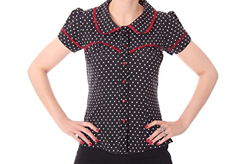 SugarShock Coleen 50er retro vintage Polka Dots Rockabilly Pin Up Puffärmel Bluse m. Rückenausschnitt - 5