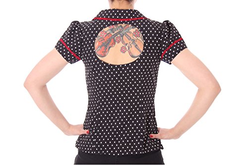 SugarShock Coleen 50er retro vintage Polka Dots Rockabilly Pin Up Puffärmel Bluse m. Rückenausschnitt - 6