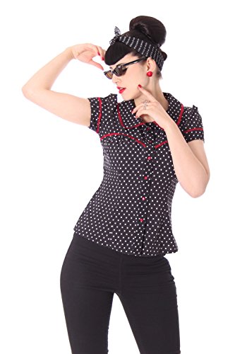 SugarShock Coleen 50er retro vintage Polka Dots Rockabilly Pin Up Puffärmel Bluse m. Rückenausschnitt - 7