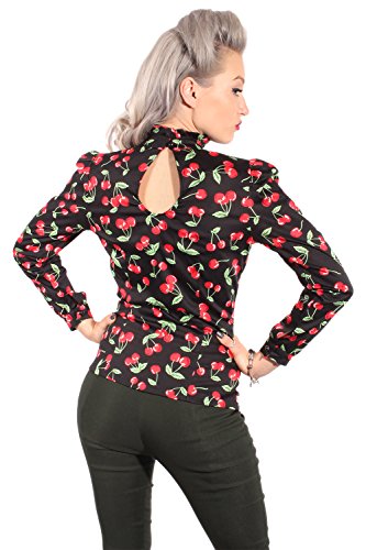 SugarShock Damen 50s Cherry Rockabilly Puffärmel Stehkragen Kirschen langarm Bluse XXL -