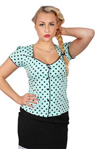 vintage POLKA DOTS Rockabilly Puffärmel kurzarm Punkte retro Bluse mint