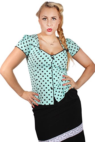 vintage POLKA DOTS Rockabilly Puffärmel kurzarm Punkte retro Bluse mint - 