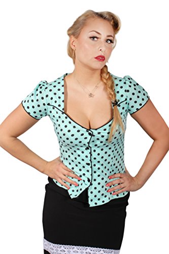 vintage POLKA DOTS Rockabilly Puffärmel kurzarm Punkte retro Bluse mint - 