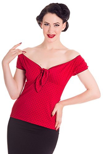 Hell Bunny Cilla Polka Rockabilly 50er Bluse Top - Rot (M - 38)