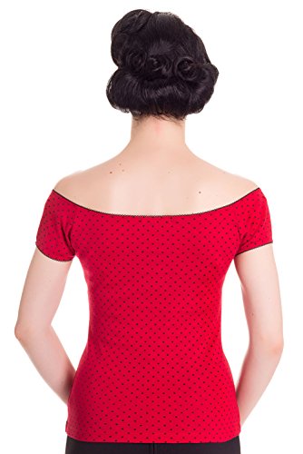 Hell Bunny Cilla Polka Rockabilly 50er Bluse Top – Rot (M – 38) - 2