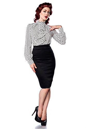 Weiße Rüschen Schluppenbluse schwarz gepunktet mit Jabot und Strassknöpfen Stehkragen Rockabilly Bluse Damen Retro S - 2