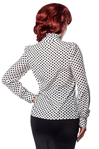 Weiße Rüschen Schluppenbluse schwarz gepunktet mit Jabot und Strassknöpfen Stehkragen Rockabilly Bluse Damen Retro S - 3