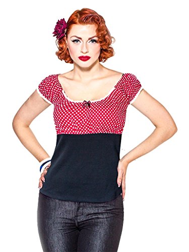 Rumble59 Damen - Carmenshirt - Sweet Polkadots - weinrot, weinrot mit weißen Punkten, M