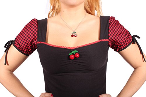 SugarShock Damen fifties Gingham rockabilly Cherry Karo Puffärmel Kirschen Carmen Shirt S - 