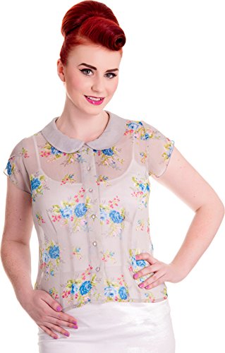 Hell Bunny ROSLYN Vintage Floral Chiffon Blüten Fifties BLUSE - Plus Size Rocka