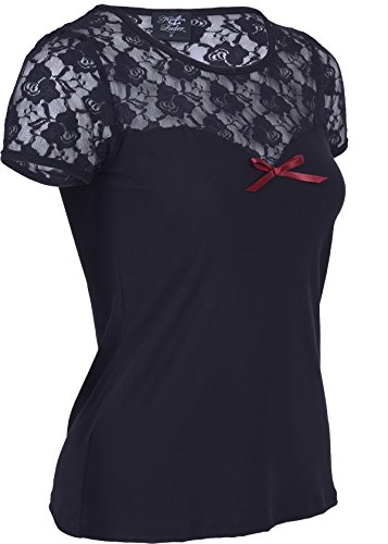 Küstenluder CAYLA Nostalgic Floral Lace Vintage Red Bow Shirt Rockabilly - 2