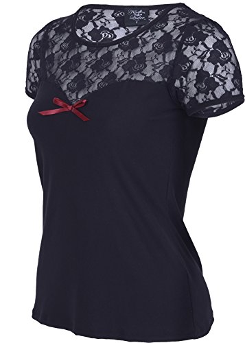 Küstenluder CAYLA Nostalgic Floral Lace Vintage Red Bow Shirt Rockabilly - 3