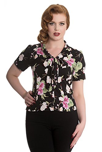 Hell Bunny FREYA Vintage Bow Retro CHERRY BLOSSOM Orchid BLUSE Rockabilly