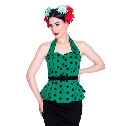 Hell Bunny Top ADELAIDE HALTER TOP green S