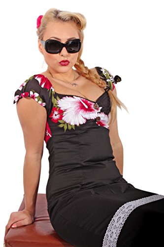 Hawaii rockabilly Hibiskus Blüten Carmen Kokosnuss Puffärmel Shirt TOP - 