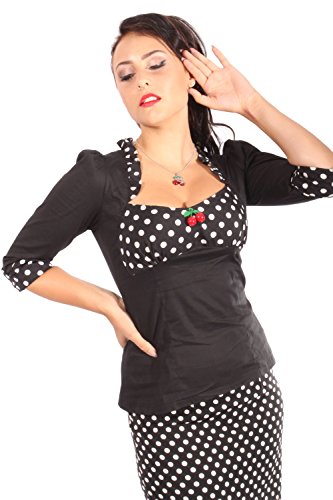 SugarShock Damen POLKA DOTS Ruffle Kirschen Rockabilly pin up 3/4arm Rüschen Bluse sw XXL - 