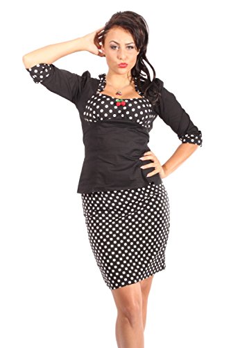 SugarShock Damen POLKA DOTS Ruffle Kirschen Rockabilly pin up 3/4arm Rüschen Bluse sw XXL - 