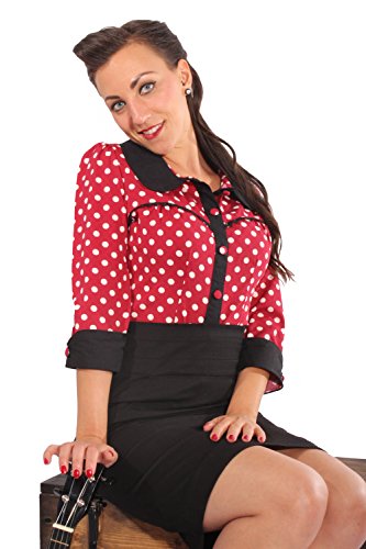 Fifties Polka Dots Rockabilly Puffärmel Bubikragen Rüschen 3/4arm Bluse XL