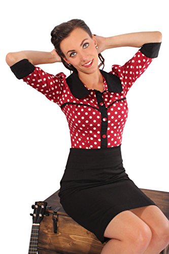 Fifties Polka Dots Rockabilly Puffärmel Bubikragen Rüschen 3/4arm Bluse XL - 7