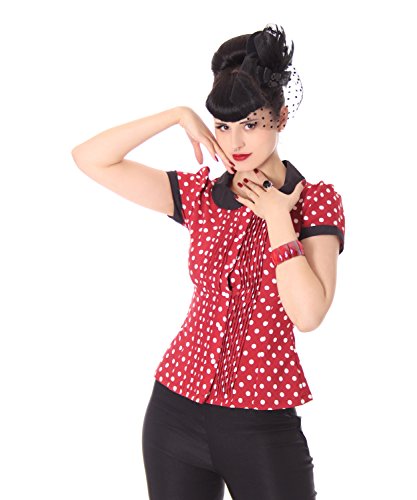 SugarShock Leonice 50er retro Bubikragen Polka Dots Rockabilly Plissee Puffärmel Bluse