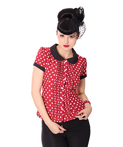 SugarShock Leonice 50er retro Bubikragen Polka Dots Rockabilly Plissee Puffärmel Bluse - 