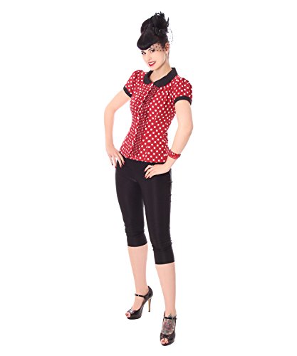 SugarShock Leonice 50er retro Bubikragen Polka Dots Rockabilly Plissee Puffärmel Bluse - 