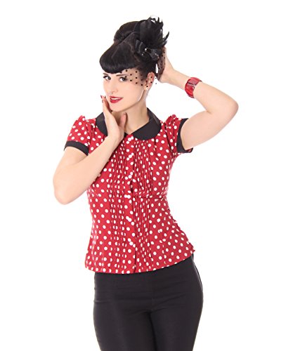 SugarShock Leonice 50er retro Bubikragen Polka Dots Rockabilly Plissee Puffärmel Bluse - 