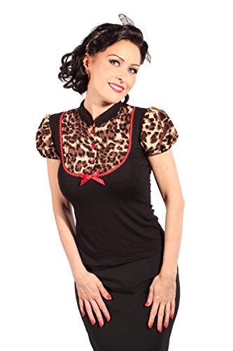 Retro Puffärmel Leoparden pin up Rockabilly Leo Bluse T-Shirt schwarz L