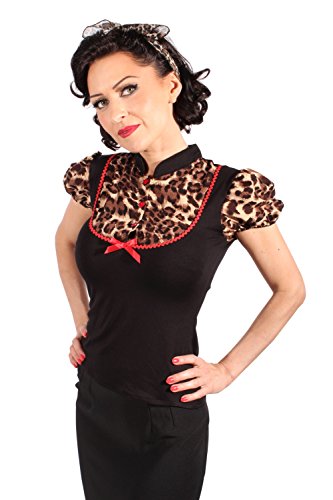 Retro Puffärmel Leoparden pin up Rockabilly Leo Bluse T-Shirt schwarz L - 