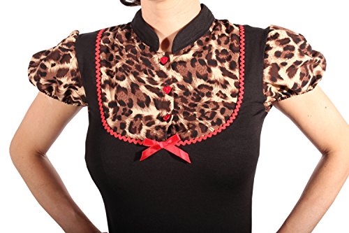 Retro Puffärmel Leoparden pin up Rockabilly Leo Bluse T-Shirt schwarz L - 